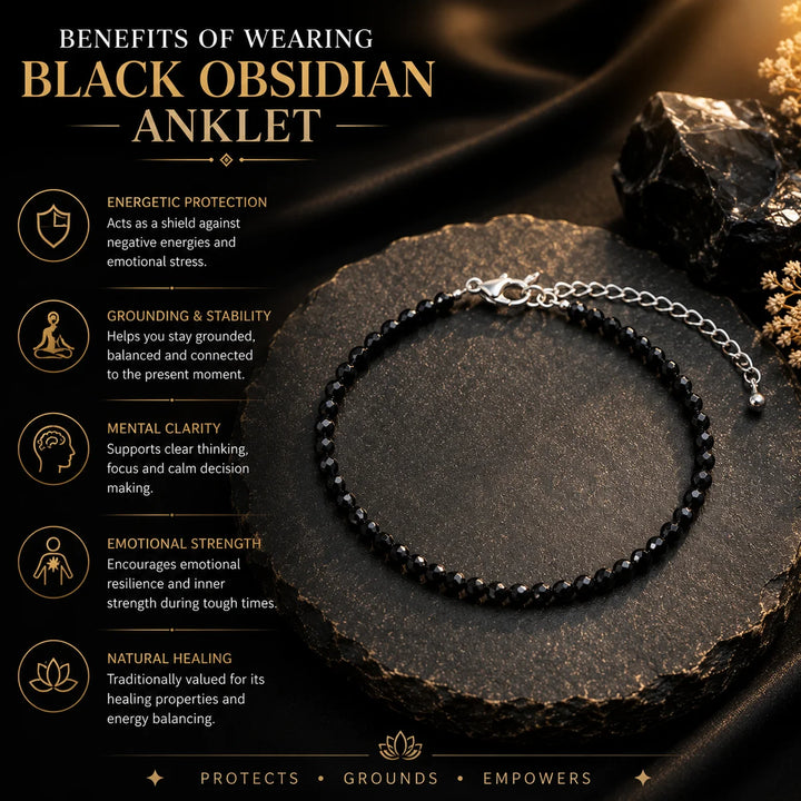 Natural Black Obsidian Anklet