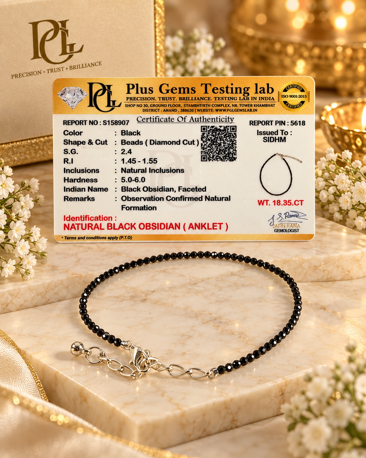 Natural Black Obsidian Anklet