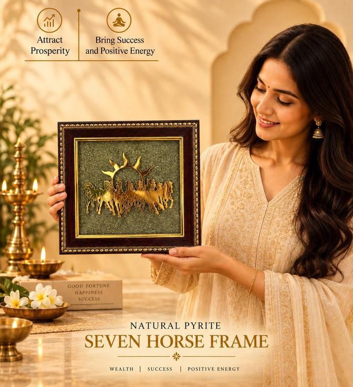 Natural Pyrite Seven Horse Frame