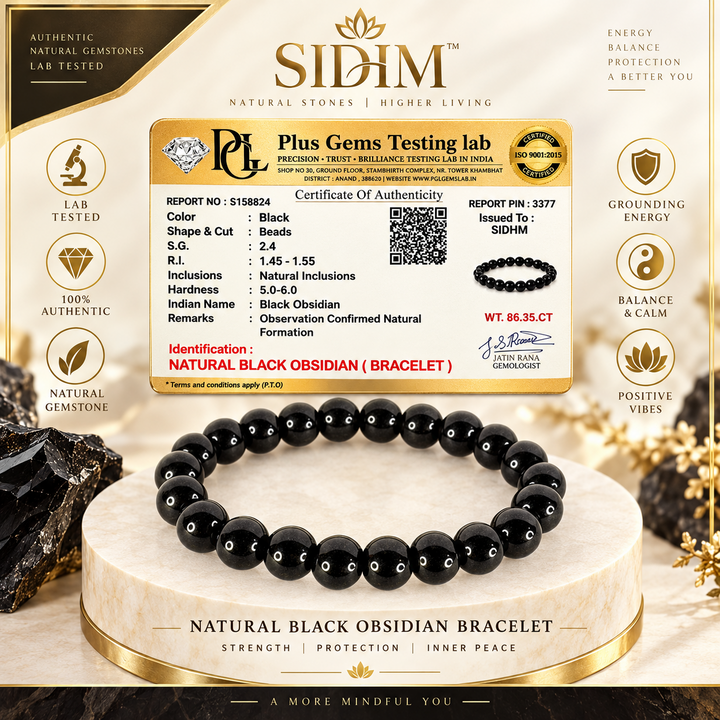 Natural Black Obsidian Bracelet certificate