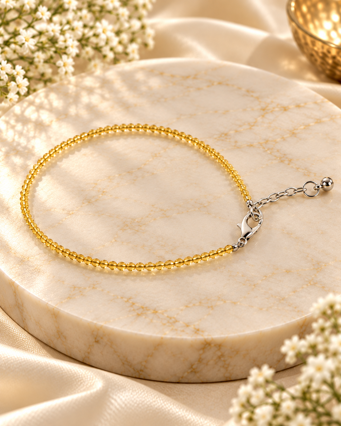 Natural Citrine Bead Anklet