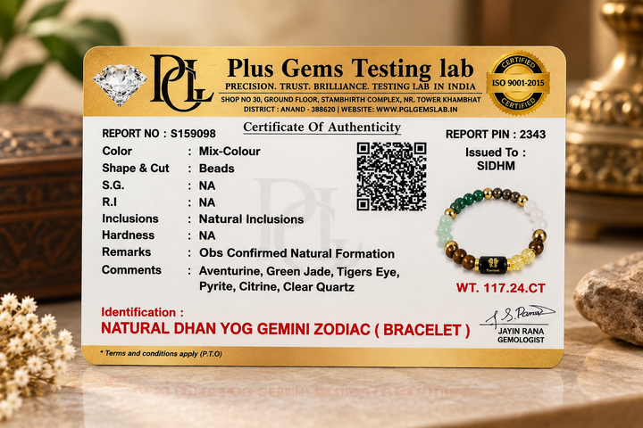 Natural Gemini Zodiac Bracelet certificate
