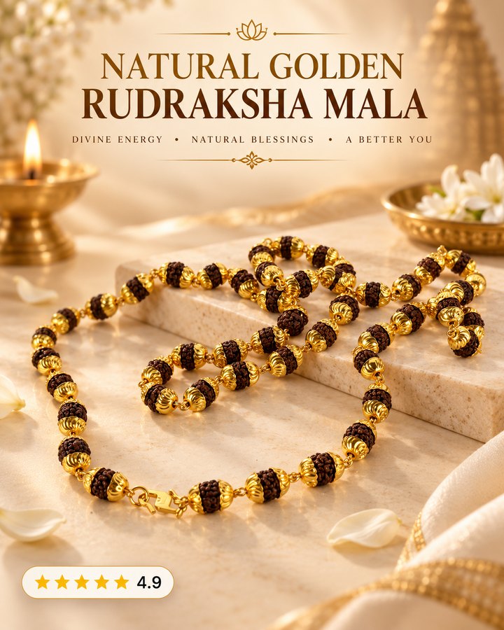Natural Golden Rudraksha Mala hero