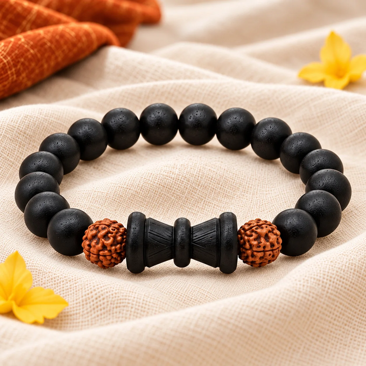 Natural Karungali Rudraksha Damru Bracelet
