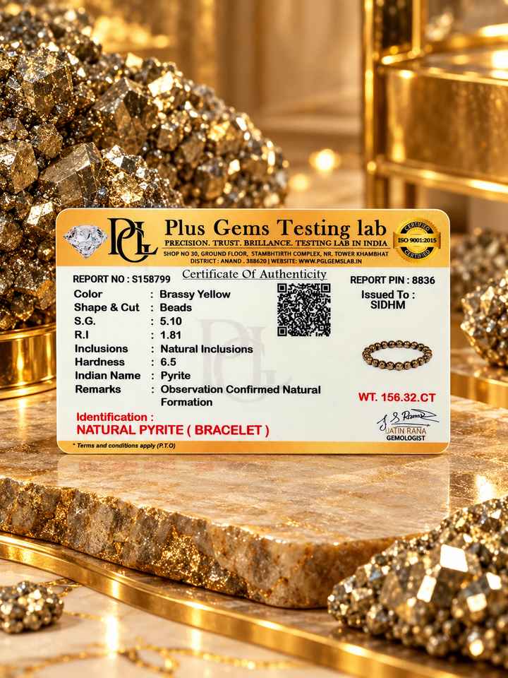 Natural Pyrite Bracelet certificate