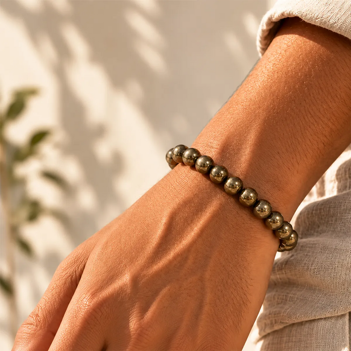 Natural Pyrite Bracelet on wrist