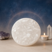 Round white selenite charging plate original product photograph