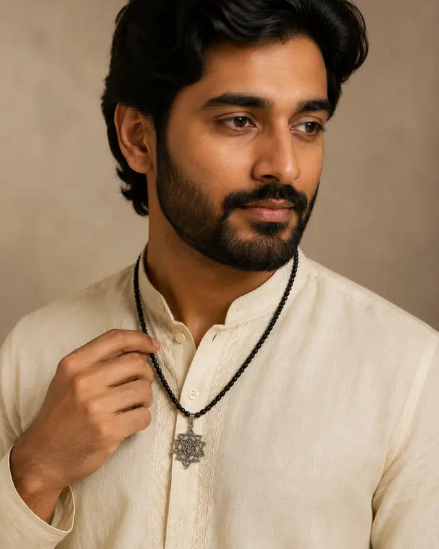 Male model wearing original black onyx mala