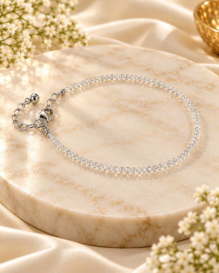 Natural Sphatik Bead Anklet